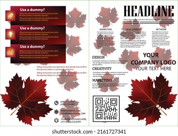 Vector illustration  poster or web baner layout decorated with floral elements such as pine cone, acorn, colorful maple and oak leaves and fern. grapes leaves grapes leaves flyer design