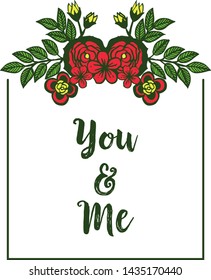 Vector illustration poster you and me with pattern art colorful flower frames