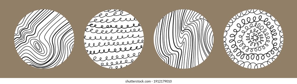  Vector illustration for posters, social media icons modern trendy templates. Set of round contemporary abstract backgrounds patterns retro textures hand drawn doodle shapes templates.