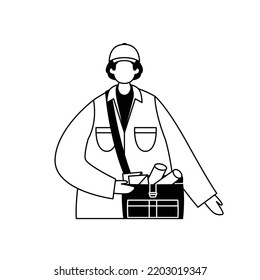 Vector illustration of a postman with a bag of letters and newspapers. Profession.