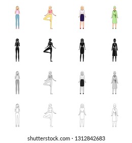 Vector illustration of posture and mood icon. Set of posture and female stock symbol for web.