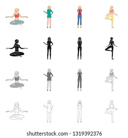 Vector illustration of posture and mood icon. Collection of posture and female stock vector illustration.