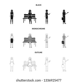 Vector illustration of posture and mood icon. Collection of posture and female stock symbol for web.