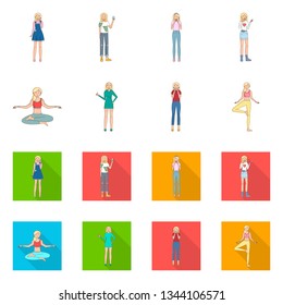 Vector illustration of posture and mood icon. Collection of posture and female stock symbol for web.