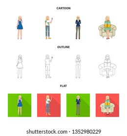 Vector illustration of posture and mood icon. Collection of posture and female stock vector illustration.