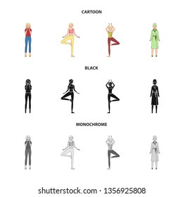 Vector illustration of posture and mood icon. Set of posture and female stock vector illustration.