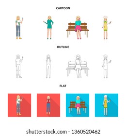 Vector illustration of posture and mood icon. Collection of posture and female vector icon for stock.