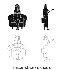 Vector illustration of posture and mood icon. Collection of posture and female stock symbol for web.