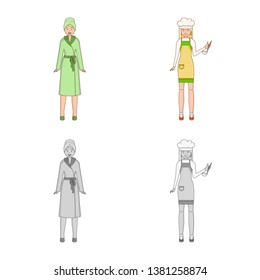 Vector illustration of posture and mood icon. Set of posture and female stock vector illustration.