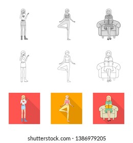 Vector illustration of posture and mood icon. Collection of posture and female stock symbol for web.