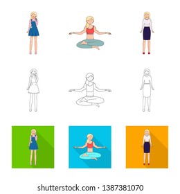 Vector illustration of posture and mood icon. Set of posture and female stock vector illustration.