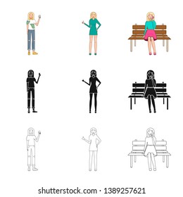 Vector illustration of posture and mood icon. Collection of posture and female stock vector illustration.