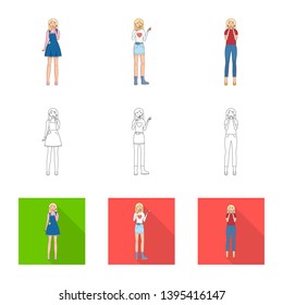 Vector illustration of posture and mood icon. Set of posture and female stock symbol for web.