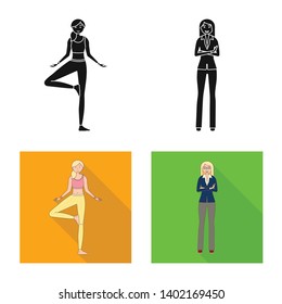 Vector illustration of posture and mood icon. Collection of posture and female stock symbol for web.