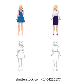 Vector illustration of posture and mood icon. Collection of posture and female vector icon for stock.
