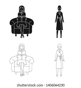 Vector illustration of posture and mood icon. Set of posture and female stock symbol for web.