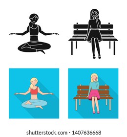 Vector illustration of posture and mood icon. Collection of posture and female vector icon for stock.