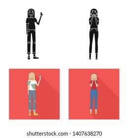 Vector illustration of posture and mood icon. Collection of posture and female vector icon for stock.