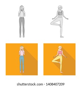 Vector illustration of posture and mood icon. Collection of posture and female stock symbol for web.