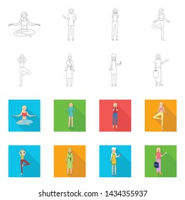 Vector illustration of posture and mood icon. Collection of posture and female vector icon for stock.