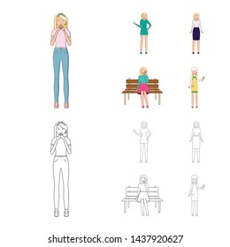 Vector illustration of posture and mood icon. Set of posture and female vector icon for stock.
