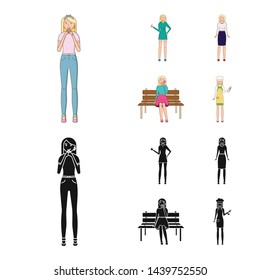 Vector illustration of posture and mood icon. Set of posture and female vector icon for stock.
