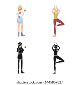 Vector illustration of posture and mood icon. Collection of posture and female vector icon for stock.