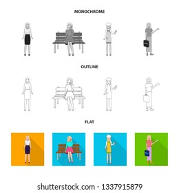 Vector illustration of posture and mood logo. Set of posture and female stock vector illustration.