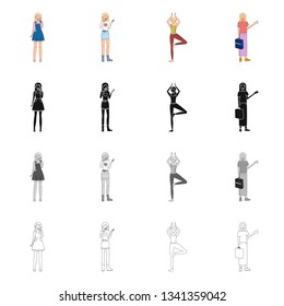 Vector illustration of posture and mood logo. Collection of posture and female stock symbol for web.