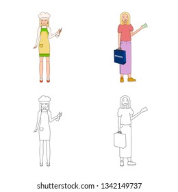 Vector illustration of posture and mood logo. Set of posture and female stock symbol for web.