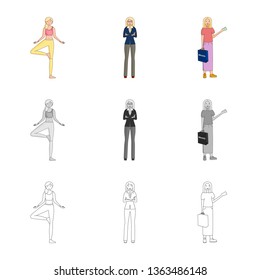 Vector illustration of posture and mood logo. Collection of posture and female vector icon for stock.