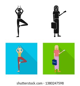 Vector illustration of posture and mood logo. Set of posture and female vector icon for stock.