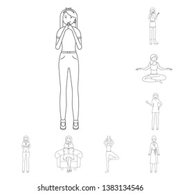 Vector illustration of posture and mood logo. Set of posture and female stock vector illustration.