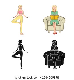 Vector illustration of posture and mood logo. Set of posture and female stock symbol for web.