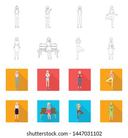 Vector illustration of posture and mood logo. Set of posture and female stock vector illustration.