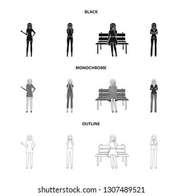 Vector illustration of posture and mood sign. Collection of posture and female stock symbol for web.