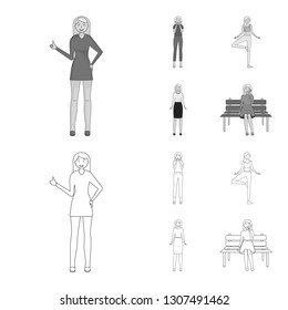 Vector illustration of posture and mood sign. Collection of posture and female stock vector illustration.