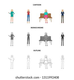 Vector illustration of posture and mood sign. Collection of posture and female vector icon for stock.
