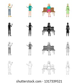 Vector illustration of posture and mood sign. Set of posture and female stock vector illustration.