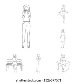 Vector illustration of posture and mood sign. Set of posture and female vector icon for stock.