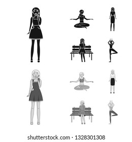 Vector illustration of posture and mood sign. Collection of posture and female vector icon for stock.