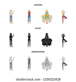 Vector illustration of posture and mood sign. Set of posture and female vector icon for stock.