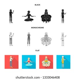 Vector illustration of posture and mood sign. Set of posture and female stock vector illustration.