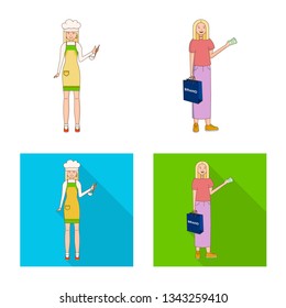Vector illustration of posture and mood sign. Set of posture and female stock symbol for web.
