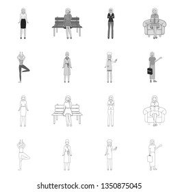Vector illustration of posture and mood sign. Collection of posture and female stock symbol for web.