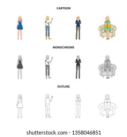 Vector illustration of posture and mood sign. Collection of posture and female stock symbol for web.