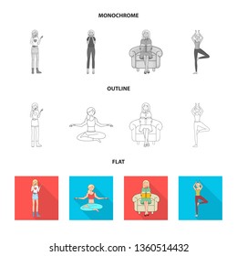 Vector illustration of posture and mood sign. Collection of posture and female stock symbol for web.