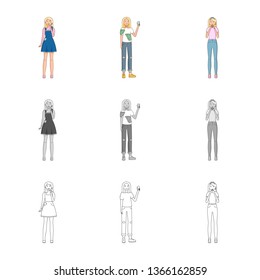 Vector illustration of posture and mood sign. Set of posture and female vector icon for stock.