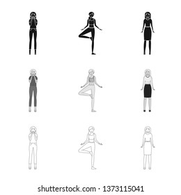 Vector illustration of posture and mood sign. Set of posture and female vector icon for stock.