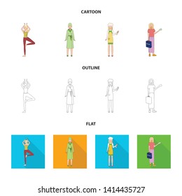 Vector illustration of posture and mood sign. Set of posture and female stock vector illustration.